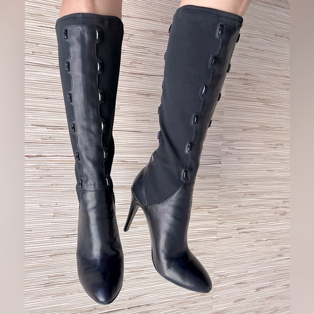 Y2K B Makowsky Jeweled Stretch Leather Knee High Black Vintage Boots Womens 8.5 - Picture 7 of 17